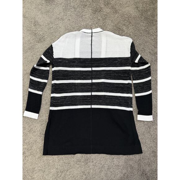 T By Talbots Open Weave Mesh Black And White Cardigan Small Pockets Lightweight - Picture 2 of 8